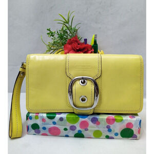 Coach Bleecker Yellow Patent Leather Credit Card Slot Long Wallet Evening Clutch